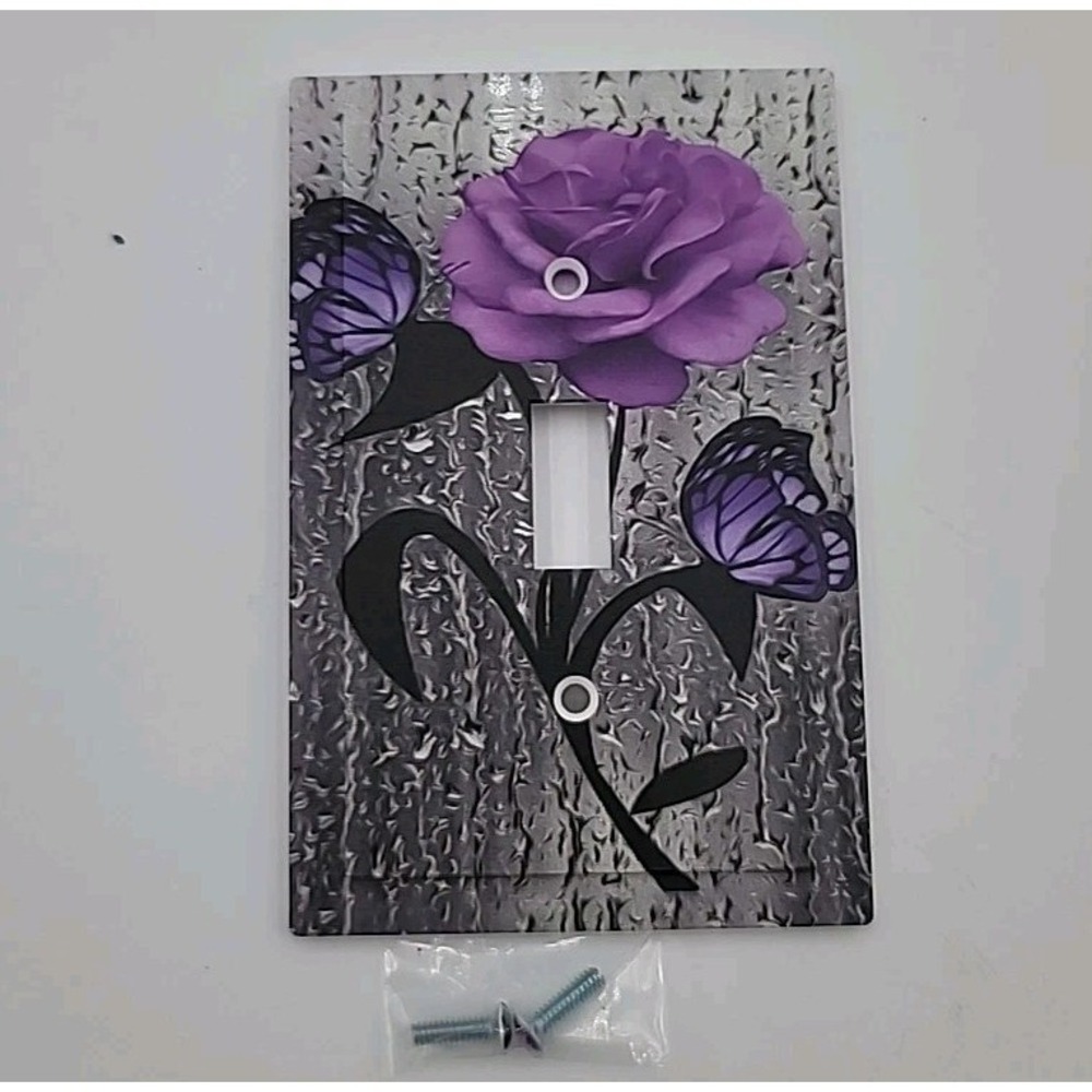 1-Gang Single Toggle Light Switch Wall Plate Decor Cover Purple Rose Butterfly